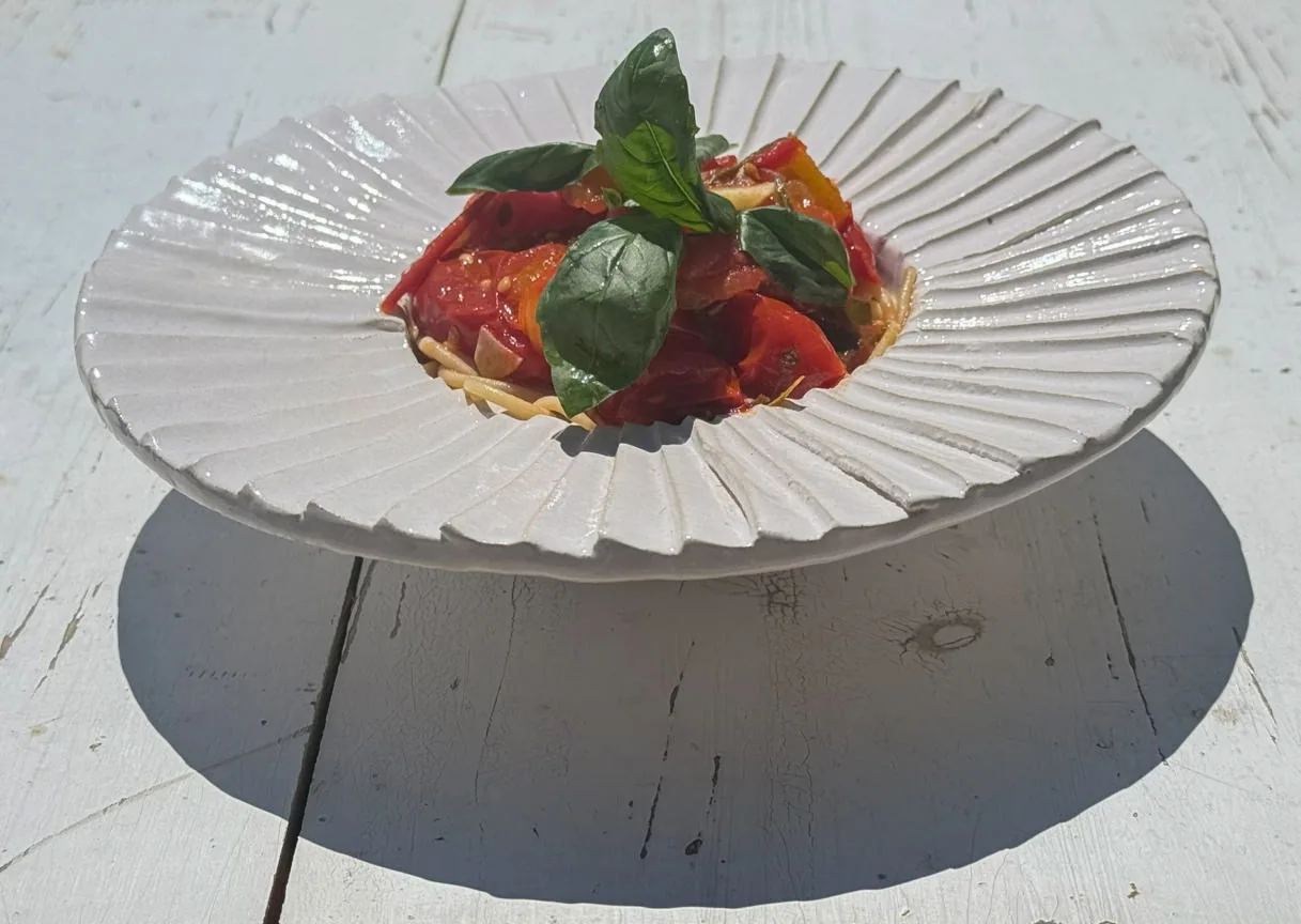 Fabric Senses plate with a dish prepared for fine dining