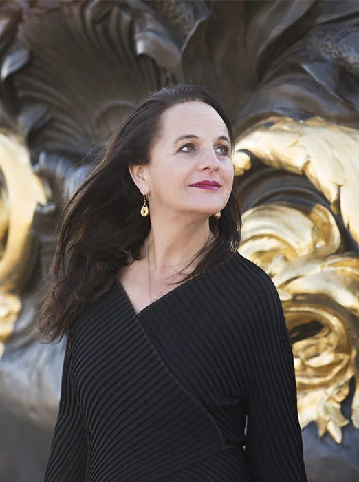 Portrait of designer Katharina Kriener looking upwards